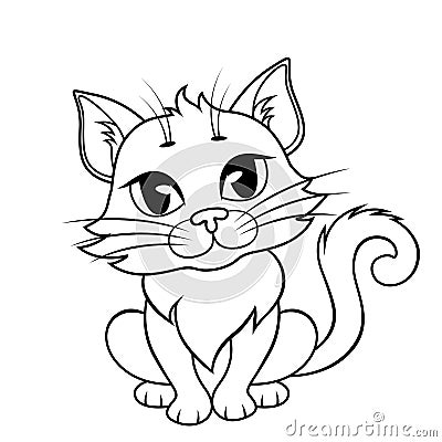 Cute cartoon cat. Black and white illustration for coloring book Vector Illustration