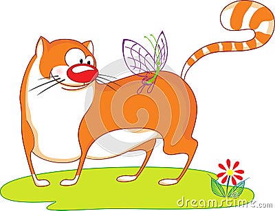 Cute cartoon cat with butterfly Vector Illustration