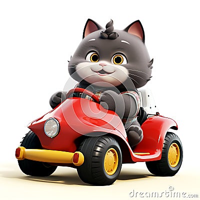 Cartoon Cat driver. Sticker Clipart. AI generated Stock Photo