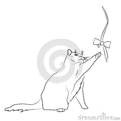Cute cartoon cat playing with bow. kittens looking up to bow Vector Illustration