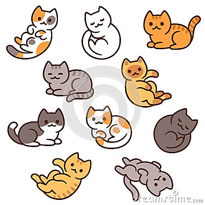 Cute cartoon cat set Vector Illustration