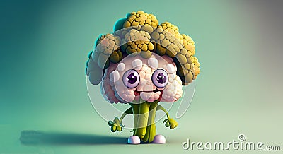 Cute Cartoon Cauliflower Character, generative Ai Stock Photo