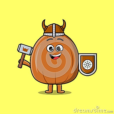 Cute cartoon character Almond nut viking pirate Stock Photo