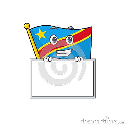 Cute cartoon character flag democratic republic raised up board Vector Illustration