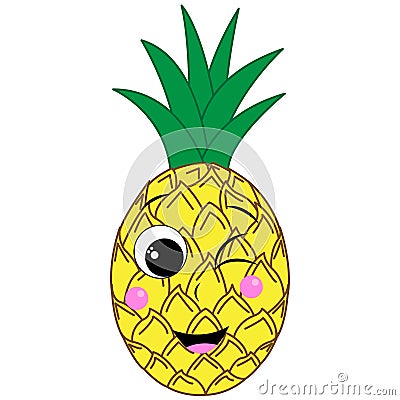 Cute cartoon character pineapple. Smiling happy pineapple. Children`s print for a t-shirt. Vector illustration isolated on Vector Illustration