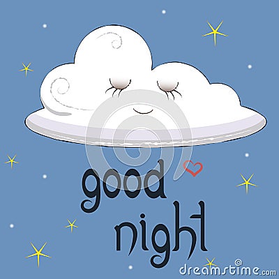 Cute cartoon character - sleeping cloud for night cards with phrases and lettering, vector template. Design card for baby shower Vector Illustration