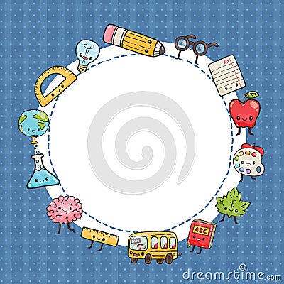 Cute cartoon characters. Back to school background Vector Illustration