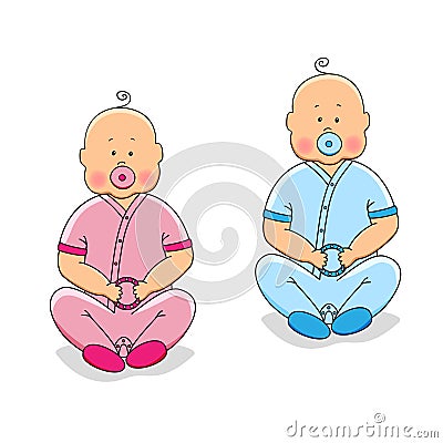 Cute cartoon characters of newborn babies Vector Illustration