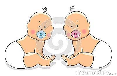 Cute cartoon characters of newborn babies Vector Illustration