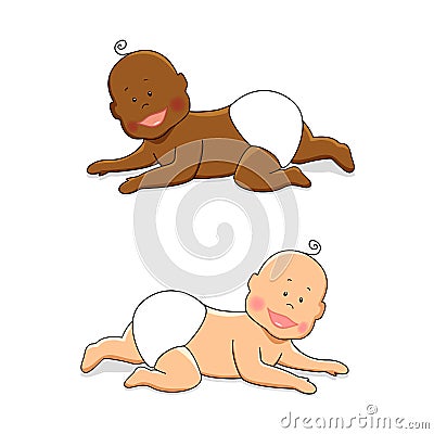 Cute cartoon characters of newborn babies Vector Illustration