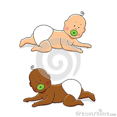 Cute cartoon characters of newborn babies Vector Illustration