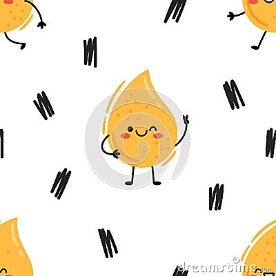 cute cartoon characters yellow drops of urine pattern. Seamless vector pattern on white background Vector Illustration