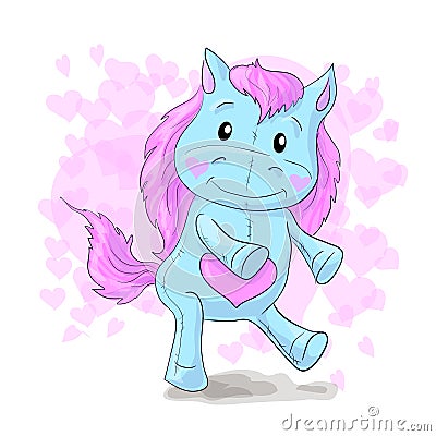 Cute cartoon cheerful blau horse, pony. Vector Illustration