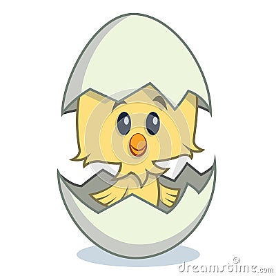 Cute cartoon chick hatching from egg Cartoon Illustration