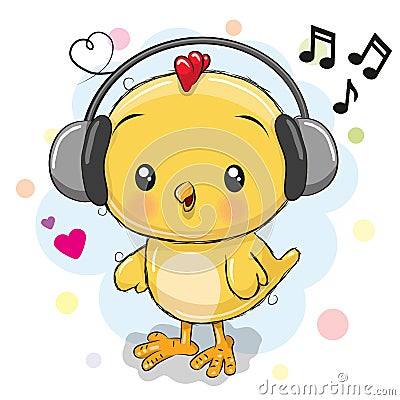 Cute cartoon Chicken with headphones Vector Illustration