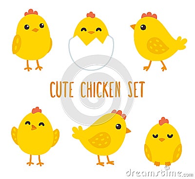 Cute cartoon chicken set Vector Illustration