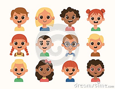 Cute cartoon children avatar collection Vector Illustration