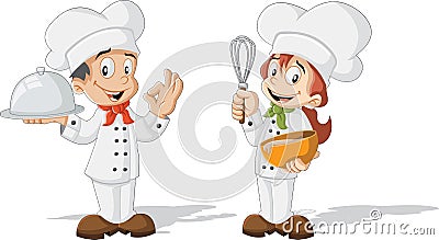 Cute cartoon children chefs Vector Illustration