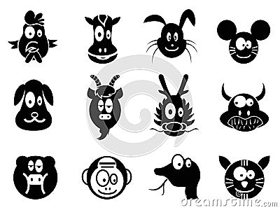 Cute cartoon chinese zodiac icon,Twelve animals Vector Illustration
