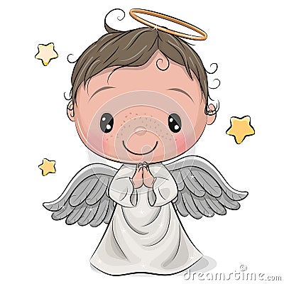 Cartoon Christmas angel boy isolated on white background Vector Illustration