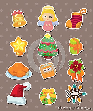 Cute cartoon Christmas element stickers Vector Illustration