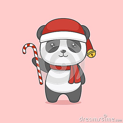 Cute Cartoon Christmas Panda Bear Vector Illustration