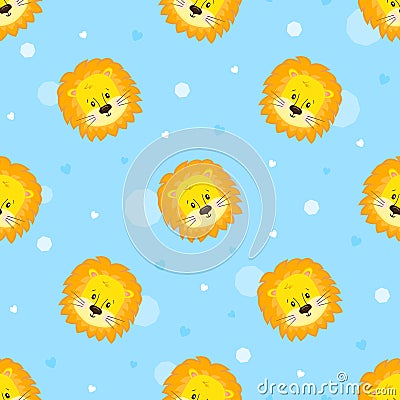 Cute cartoon chubby baby lion, seamless vector background Vector Illustration