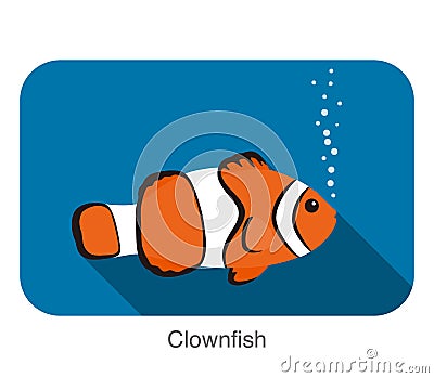 Cute cartoon Clownfish flat icon design vector Vector Illustration