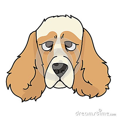 Cute cartoon cocker spaniel dog face vector clipart. Pedigree kennel doggie breed for dog lovers. Purebred domestic puppy for pet Cartoon Illustration