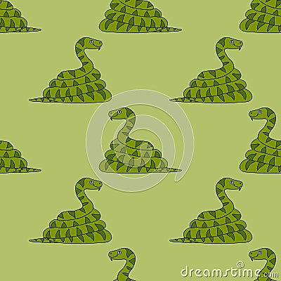 Cute cartoon coiled snake in childlike doodle style seamless pattern Vector Illustration