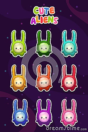 Cute cartoon colorful alien characters stickers Vector Illustration