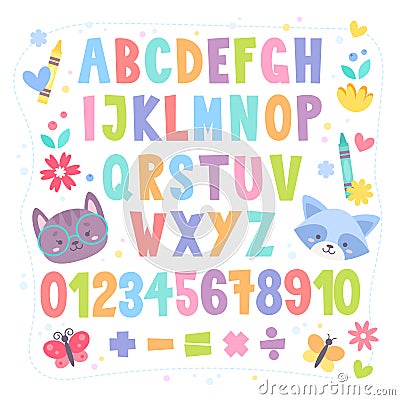 Cute cartoon colorful alphabet for children Vector Illustration