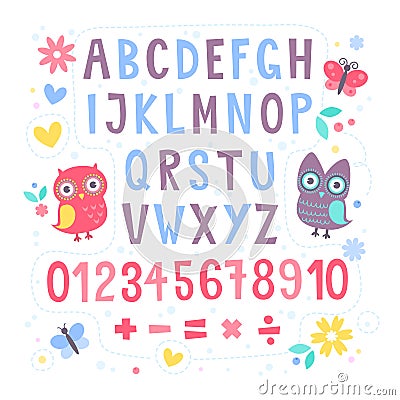 Cute cartoon colorful alphabet for children Vector Illustration