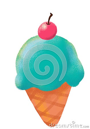 Cute cartoon cone ice cream summer cold happy sweet treat doodle illustration Cartoon Illustration