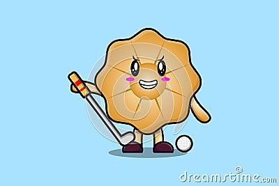 Cute cartoon Cookies character playing golf Vector Illustration