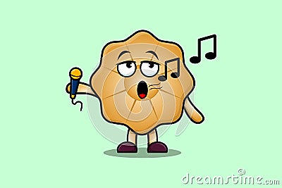 Cute cartoon Cookies singer character holding mic Vector Illustration