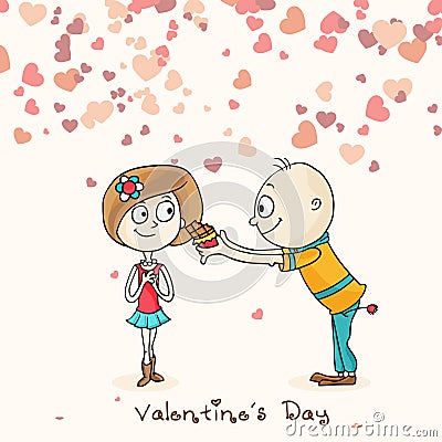 Cute cartoon couple for Happy Valentines Day celebration. Stock Photo