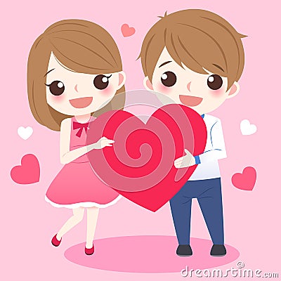 Cute cartoon couple take heart Vector Illustration