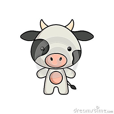 Cute cartoon cow logo template on white background. Mascot animal character design of album, scrapbook, greeting card, invitation Vector Illustration