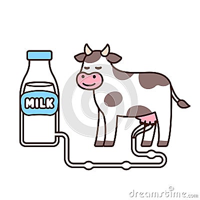Cute cartoon cow milking Vector Illustration