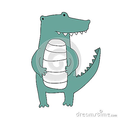 Cute cartoon crocodile character, vector isolated illustration in simple style. Vector Illustration