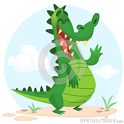 Cute cartoon crocodile or dinosaur character. Isolated vector illustration. Vector Illustration