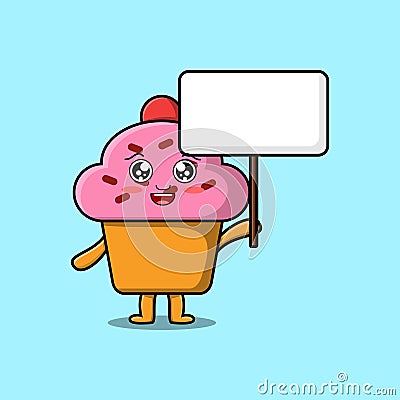 Cute cartoon Cupcake holding blank board in Vector Illustration