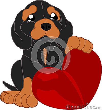 Cute cartoon dachshund and a heart Vector Illustration