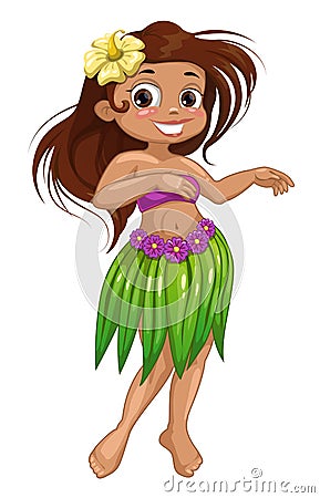 Cute cartoon dancing Hawaiian girl Cartoon Illustration