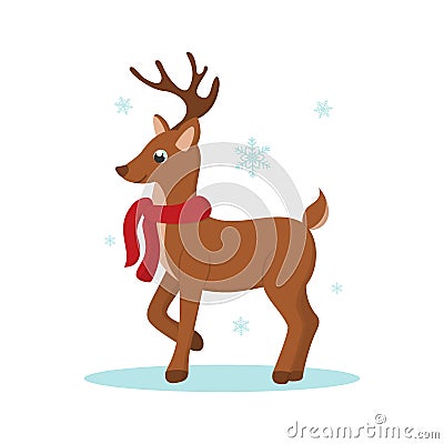 Cute cartoon deer with red scarf Vector Illustration