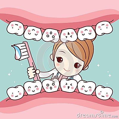 Cute cartoon dentist brush tooth Vector Illustration