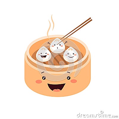 Cute cartoon Dim sum with smiling faces Vector Illustration