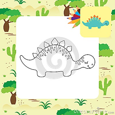 Cute cartoon dino coloring page Vector Illustration