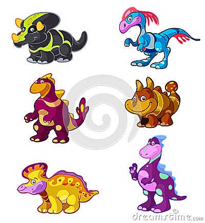 Cute cartoon dino set Vector Illustration